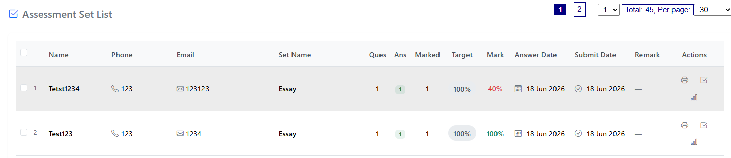 Assessment Marking & KPI Seed Library: Automatic marking